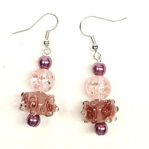 Hand-made Pink Glass Beaded Earrings